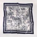 Foulard quadrato in seta satinata con stampa giungla Toile de Jouy blu navy e crema - 90cmx90cm / Blu Notte