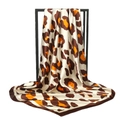 Satin leopard print silk scarf for women featuring a bold brown and orange animal pattern - 90*90cm / Tan
