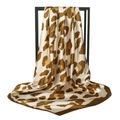 Classic leopard print satin silk scarf 90cm square wrap displayed on a minimalist stand - 90*90cm / Gold