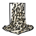 Leopard print 90cm satin square scarf with black borders displayed on a minimalist rack - 90*90cm / White