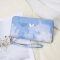 Blue and white gradient clutch wallet with butterfly ornament and hand wristlet strap - Blue