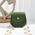 Mini dark green semi-circular crossbody bag with litchi grain texture and gold chain strap - Green