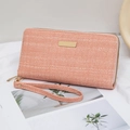Rosa lange Reißverschluss-Clutch mit Chevron-Textur und abnehmbarer Handschlaufe - Rosa