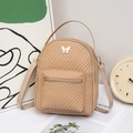 Beige quilted mini backpack for women featuring a white butterfly metallic ornament - Apricot