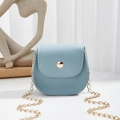 Mini light blue semi-circular crossbody bag with gold chain strap and metal snap closure - Blue