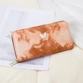 Peach and brown marble gradient long wallet with white butterfly hardware detail - Brown