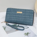 Elegante blaue Damen Geldbörse mit Paillettenstruktur, Goldreißverschluss und Handschlaufe - Blau