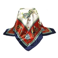 Classic silk satin square scarf with vintage horse carriage and chain patterns in red, white and blue - 90x90cm / Navy Carriage