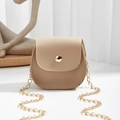 Mini khaki semi-circle crossbody bag with fine leather texture and gold chain strap - Khaki