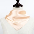 Elegant champagne gold satin square scarf tied as a necktie with a smooth silk finish - Snow Bud