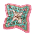 90x90cm satin square scarf with vintage carriage pattern in pink and mint green - 90x90cm / Pink Border Carriage