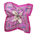 Elegant 90x90cm square satin silk scarf with vintage carriage print in rose and cream - 90x90cm / Rose Red Carriage