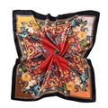 Bohemian satin square scarf with vintage floral and paisley print in red and yellow - 90*90cm / Black