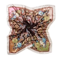Bohemian paisley satin silk square scarf with floral print and polished coffee tones - 90*90cm / White