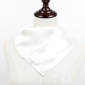 Solid white satin square scarf tied on a beige mannequin neck showing silky texture - White