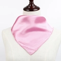 Elegant solid pink satin silk square scarf shown tied on a mannequin neck for styling - Pink