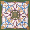 Dettaglio di un foulard in seta con motivi retrò di catene, fibbie e morsi per cavallo - Verde