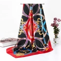 Detail of 90cm large square silk scarf featuring luxury retro chain and floral prints - Black