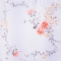 Elegant satin square silk scarf with purple peony floral print for hair or neck - Peony Floral Pattern / 90*90cm / Light Purple