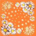 Orange square silk scarf with elegant white and yellow daisy floral print pattern - Orange