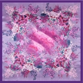 Purple satin square scarf with vibrant floral print and deep purple border finish - Floral Cluster (BX35) / Purple