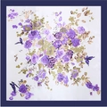 Elegant 90cm square silk scarf with purple rose and butterfly prints on a navy border - Denim Blue