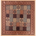 Vintage 90cm satin square silk scarf featuring classic earth-tone floral print and patterns - Khaki / Retro Earth Tone Print