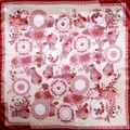 Blue and white porcelain style silk scarf with traditional floral print 90x90cm - 90*90cm / Red