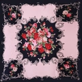 90x90cm satin square scarf featuring vintage red rose floral print and grey scrolls - Black Red Rose Style