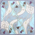 Carré de soie satiné de 90 cm avec imprimé vintage de chaînes, franges et cachemire bleu clair - Gris Argent