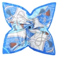 Classic paisley print satin square scarf featuring nautical chain and tassel patterns - 90*90cm / Sky Blue Navy Paisley