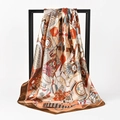 Satin silk large square scarf with vintage poker and dice print on minimalist hanger - 90x90cm / Khaki