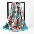 90cm large square silk scarf with vintage hourglass and geometric print on metal rack - 90x90cm / Blue
