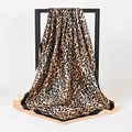 Leopard print silk square scarf with contrast border on black minimalist display frame - BX183 Apricot Leopard