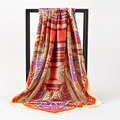 Sciarpa di seta retrò 90cm con stampa paisley e finitura satinata dai colori vivaci - Arancione