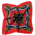 Red square satin scarf with vintage golden chain and royal belt print patterns - Black Red