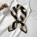 French vintage satin square scarf with black and yellow stripes and artistic logo - Fj451-2 / 70*70cm