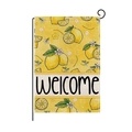 Linen garden flag with lemon pattern, white flowers and welcome text for outdoor decor - Lemon Welcome (HYQ096-4)