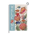 Ocean theme linen garden flag with seahorse, starfish and black metal stand set - Ocean Shell (HYQ096-5)