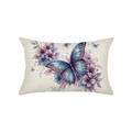 Rechteckiger Kissenbezug mit blauem Schmetterling und lila Blumen im Aquarell-Stil - Blaue Schmetterlings-Illustration (JYZ031-2)