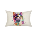 Kissenbezug mit künstlerischem Aquarell-Katzenmotiv aus Leinen für das Sofa - Bunte Aquarell-Katze (JYZ031-3)