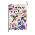 Linen garden flag featuring hummingbirds and flowers with Always Cherished text - Hummingbird Memorial (HYQ096-7)
