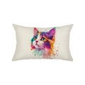 Rechteckiger Leinen-Kissenbezug mit künstlerischem Aquarell-Katzendruck auf Beige - Künstlerische Splatter-Katze (JYZ031-4)