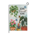 Linen garden flag featuring watercolor houseplants and butterflies with a metal hanger - Green Plants Hanging Basket (HYQ096-8)
