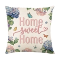 Linen texture pillow cover with hydrangea floral print and Home sweet Home quote - 45*45cm (Insert Not Included) / Hydrangea Home Sweet Home Style(JYM732-3)