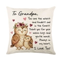 Linen throw pillow cover with owl illustration and message for Grandpa - 45x45cm / Owl / Grandpa Message (JYM723-6) / Off White