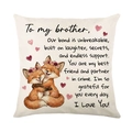 Linen pillow cover with hugging cartoon foxes and sweet message to my brother - 45x45cm / Fox / Brother Message (JYM723-9) / Off White