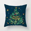Housse de coussin de Noël carrée bleu foncé avec arbre décoratif et texte Joyeux Noël - Style Sapin de Noël Abstrait Bleu Foncé (SKU026-3)