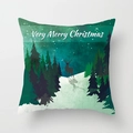 Detail of Christmas pillowcase featuring a watercolor forest elk and festive greeting - Dark Green Forest Elk Style (SKU026-8)