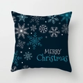 Detail of navy blue square Christmas pillowcase with white snowflakes and Merry Christmas text - Dark Blue Teal Snowflake Style (SKU026-11)
